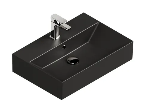 Aqua Bagno Aufsatzwaschbecken 60cm schwarz matt - Elegantes Waschbecken aus hochwertiger Keramik, ideal für Wandmontage oder Aufsatz. Mit kratzfester Glasur für Langlebigkeit und minimalistischen Design.