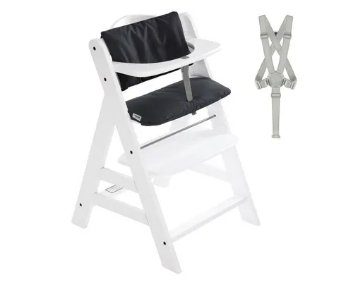 Hauck Hochstuhl Alpha Plus White, Mitwachsender Holz Kinderhochstuhl ab 6 Monaten mit Sitzauflage & Gurt