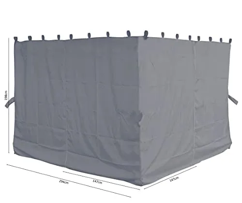 QUICK STAR 4 Seitenteile für Flachdachpergola Firenze Grau - Pavillons mit 4 praktischen Seitenwänden und Reißverschlüssen, ideal für zusätzlichen Wind- und Sichtschutz. Passend zur Flachdachpergola Firenze.