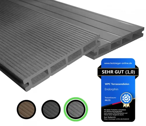 Endorphin® WPC Terrassendielen Komplettbausatz Hellgrau 6 qm - Holzfliesen: WPC Terrassendielen mit Unterkonstruktion, wetterfest und langlebig, ideal für eine attraktive Terrasse.