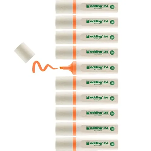 edding 24 EcoLine highlighter - orange - 10 Textmarker - Keilspitze 2-5 mm - zum schnellen und einfachen Markieren und Hervorheben von Texten und Notizen - nachfüllbar, aus recycelbarem Material