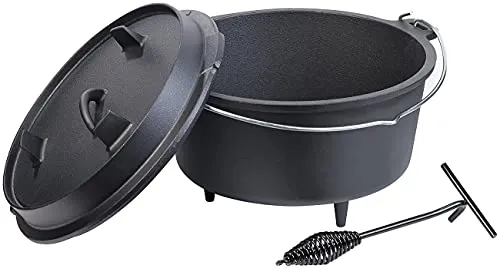 Rosenstein & Söhne Bräter: Dutch Oven aus Gusseisen mit Standfüßen, 2in1-Deckel & -Pfanne, 9 l (Camping Zubehör, Dutch Ovens mit Füßen, Wok)