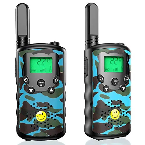 SAJGOP Walkie Talkie für Kinder Funkgeräte 3 KM Reichweite 16 Kanäle mit Hintergrundbeleuchteter LCD-Taschenlampe, Kinder Walki Talki für 6 7 8 9 10 11 12 Jahre Junge Madchen Geschenk Blau UHF