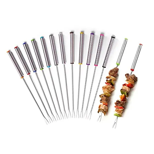 AMACOAM Fonduegabeln Edelstahl Käsefondue Gabeln Spülmaschinenfest Fondue Gabeln 24 cm Spieße Fondue Gabel mit Hitzebeständigem Griff für Käse Fleisch Obst Schokolade Springbrunnen Käsegabeln 12 Stück
