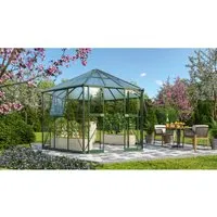 Vitavia Gewächshaus Galaxis 9000 ESG/HKP, Smaragd - Hochwertiges Pavillongewächshaus - Garten-Zubehör mit elegantem Pavillondach und bodentiefer Doppelschiebetür für komfortablen Zugang. UV-stabilisierte Verglasung sorgt für optimale Lichtverhältnisse und schützt Pflanzen. 10 Jahre Garantie auf Hohlkammerplatten!