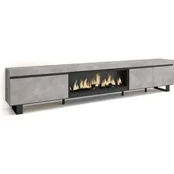TV-Schrank Lowboard mit Elektrokamin XXL, 288x35x57 cm, zementgrau