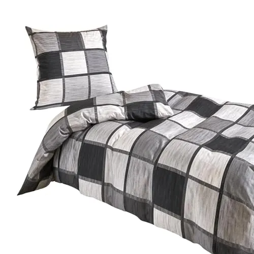 TRAUMSCHLAF Mako-Satin Bettwäschegarnitur Verso 155 x 200 cm - Bettwäsche-Sets aus 100% Baumwolle mit edlem Karomuster, pflegeleicht und waschbar bis 60°C, ideal für einen erholsamen Schlaf.