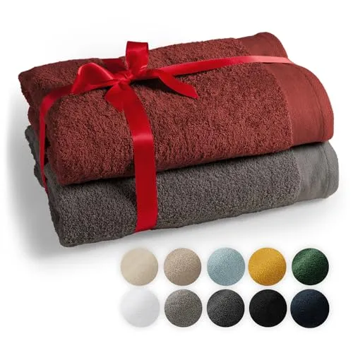 Blumtal Premium 2-TLG. Saunatuch Set 80x200cm - Saunahandtuch Oeko-TEX Zertifiziert, 100% Baumwolle, Frottier XXL- Saunatücher, Extra Weich und Saugstark, Anthrazit - Aurora Red