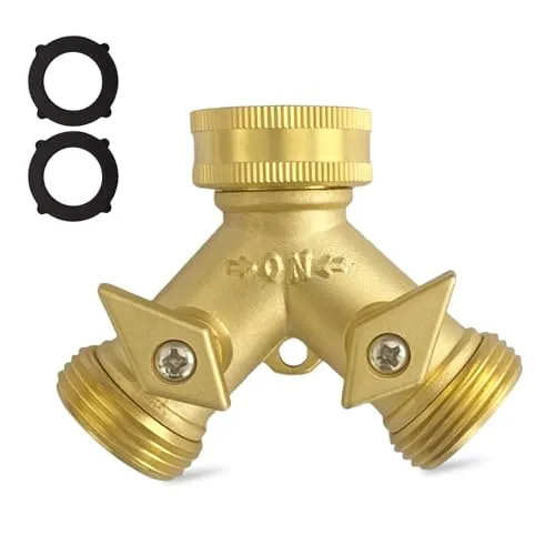 2-Wege Verteiler Wasser 3/4 Zoll, Wasseranschluss Verteiler Wasserhahn Verteilers Messing Y-verteiler 2 Wege Wasserverteiler für Waschmaschine Geschirrspüler Gartenschlauch