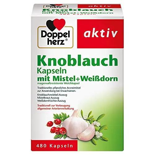 Doppelherz Knoblauch Kapseln mit Mistel + Weißdorn – Zur Vorbeugung allgemeiner Arterienverkalkung – 1 x 480 Kapseln