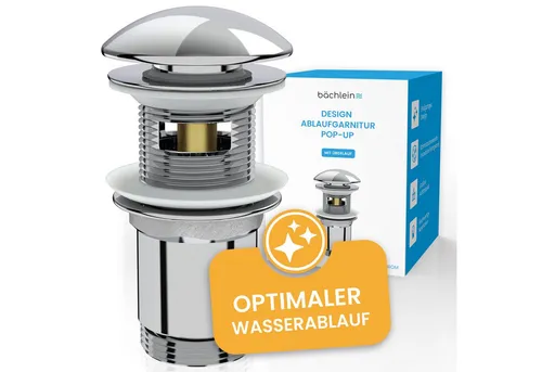 Bächlein Ablaufgarnitur Design Pop Up - Ablaufgarnituren mit Click Clack Funktion für müheloses Öffnen und Schließen – werkzeugloser Einbau in Sekunden und innovatives Design für sauberes Wasserablaufen.