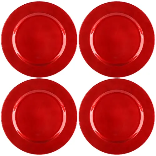 com-four® 4x glänzende Platzteller - wiederverwendbare einfarbige Unterteller als Tischdekoration - edle Dekoteller für Hochzeit, Familienfeier oder Weihnachten - Charger Ø 33 cm - Servierplatten