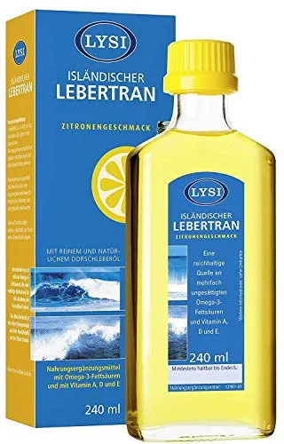 LYSI ISLÄNDISCHER LEBERTRAN mit den Vitaminen A, D und E, Zitronengeschmack, 240ml, von höchster Qualität für ein gestärktes Immunsystem