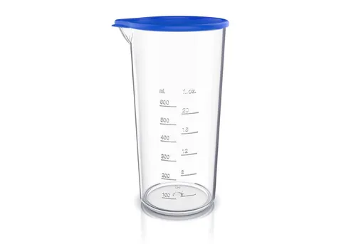 Arendo Messbecher mit Deckel, 600ml, 20 Unzen, Klarsichtbecher, Mixbecher aus Kunststoff, Kunststoff, ideal für elektrische Handmixer, Stabmixer & Handrührer