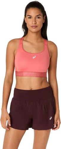 ASICS Road Compression Sport-BH Damen - Koralle, Größe M - Funktionsunterwäsche mit kompressiver Passform für optimalen Halt bei intensiven Workouts. Feuchtigkeitsregulierendes Material sorgt für ein trockenes Tragegefühl und atmungsaktive Mesh-Einsätze verbessern die Belüftung.