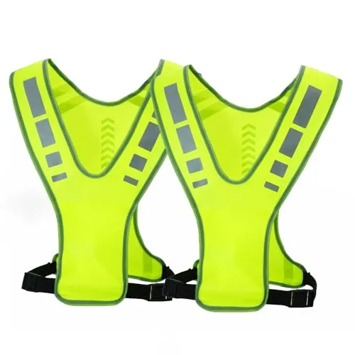 Nokwocy Reflektierende Weste, Reflektierende Laufweste mit Tasche für Damen, Herren & Kinder – Sicherheitsweste für Nacht-Radfahren, Laufen, Gehen & Joggen (2PCS)