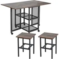 Costway Klappbarer Küchentisch Auf Rollen mit 2 Hockern & 2 Regalen