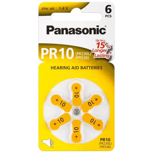 Produktbild Panasonic PR10 Hörgerätebatterien PR-10/6LB, Hörgerätezellen Zink Air 6er Rad