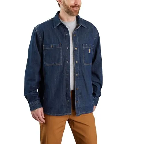 Carhartt Denim Fleece Lined Snap Front Shirt 105605 - Glacier - L - Herren-Freizeithemden, gefüttert mit warmem Fleece, ideal für kalte Tage, bietet Komfort und Stil in einem robusten Design.