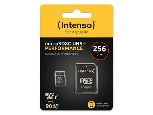 Intenso microSD 256 GB UHS-I Perf CL10 - 90MB/s Datenübertragungsrate, ideal für schnelle und zuverlässige Speicherlösungen