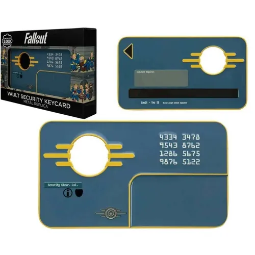 Fallout Vault Security Keycard Collectible Metal Replica - Limitierte Nachbildung aus Metall, nur 5000 Stück weltweit. Doppelseitiges Design und inklusive Präsentationsständer, perfekt für Sammler und Fans.