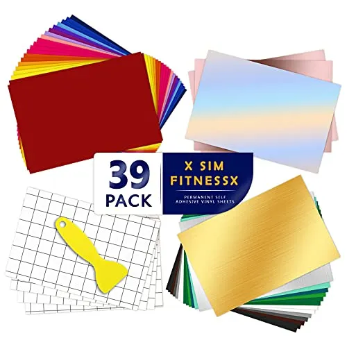 Satz Vinylfolien Plotter Selbstklebend,35 Plotterfolie mit permanentem Klebefolien + 4 Transferfolie, 26 verschiedene Farbfolien für Cricut,Silhouette Cameo, für Abziehbilder Schilder 39