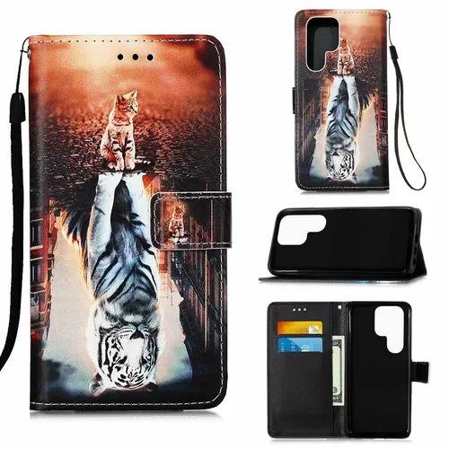 Für Samsung Galaxy S22 Ultra 5G Kunst-Leder Handy Tasche Motiv 1 Hülle Etui Case