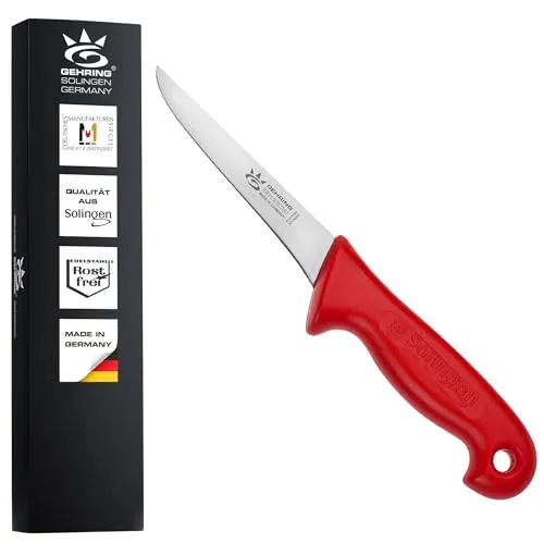 GEHRING Solingen Ausbeinmesser 5“/13 cm I Professionelles Metzgermesser aus rostfreiem Edelstahl I ergonomischer Kunststoffgriff rot I Schlachtermesser I Fleischmesser I Made in Germany