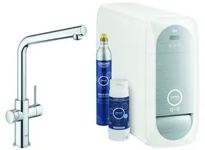 GROHE Blue Home L-Auslauf Starter Kit - Chrom/Blau (31454001) - Armaturen für ein stilvolles Badezimmer, bietet frisches Sprudelwasser auf Knopfdruck und überzeugt mit elegantem Chromdesign.
