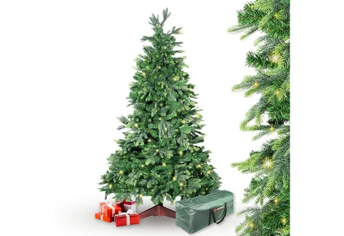 Gartenpirat Künstlicher Weihnachtsbaum BonTree Tanne 210 cm mit 280 warmweißen LEDs - Realistischer Weihnachtsbaum mit dichten PE-PVC-Nadeln für einen natürlichen Look. Inklusive Holzständer und praktischer Aufbewahrungstasche – ideal für festliche Dekoration über Jahre hinweg!