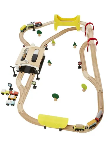 vertbaudet Lernspielzeug Kinder Eisenbahn aus Holz FSC®, 66 Teile