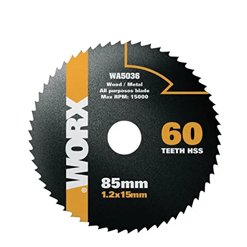 WORX WA5036 HSS Sägeblatt 85 mm, 60 Zähne, 85mm Durchmesser, 15mm Bohrung