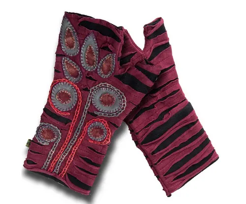 Vishes Armstulpen Bestickte Damen Handschuhe Stulpen mit Daumen Fleece Gefüttert Alternative Bekleidung, Hippie, Goa Style