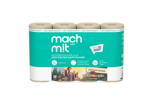 mach m!t Papierküchenrolle 4 o. 32 Rollen - 3-lagig - Küchenrollen mit 3-lagigem Papier, 128 Blatt pro Rolle, ideal für eine effiziente und gründliche Reinigung in der Küche.