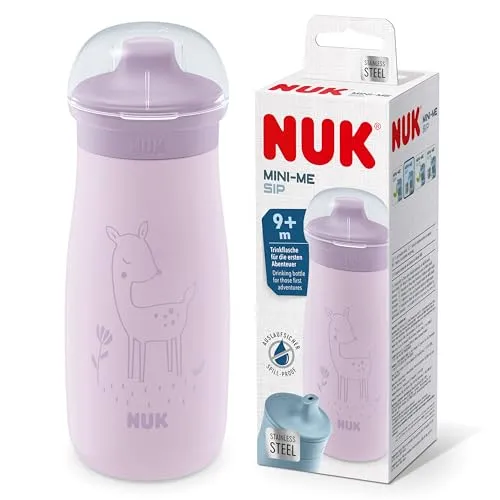 Produktbild NUK Mini-Me Sip für Kleinkinder | ab 9 Monate | 300 ml | Edelstahl-Wasserflasche für Kleinkinder | auslaufsichere stabile Trinköffnung | bruchsicher | lila Reh