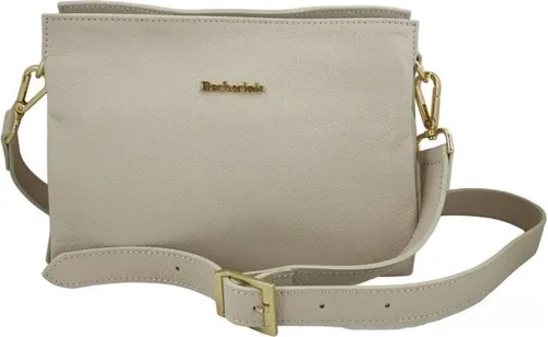Hellbeige Umhängetasche aus Narbenleder mit verstellbarem Riemen und goldener Schnalle, H 18 cm, B 25 cm, T 10 cm