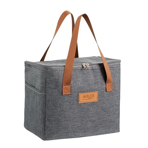 ADLER EUROPE AD 4523 Thermotasche 10L. Hellgraue Kühltasche Faltbar,Thermotasche mit Folienfutter Leicht wasserdicht Isoliertasche und Leicht zu reinigen isoliert Lunchtasche Picknicktasche