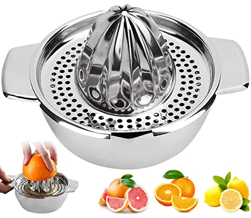 Zitruspresse, Zitronenpresse Edelstahl, Orangenpresse Manuelle mit Behälter für Zitronen Orangen Grapefruit - Durchmesser 13.5cm