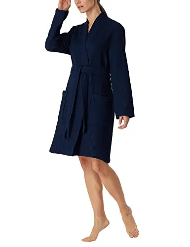 Schiesser Damen Bade- und Saunamantel Waffel Pique, dunkelblau, L - Bademäntel für Damen, aus 100% Organic-Cotton in hochwertiger Waffelpiqué-Qualität, nachhaltig und im klassischen Kimono-Schnitt mit Bindeband und zwei praktischen Taschen.