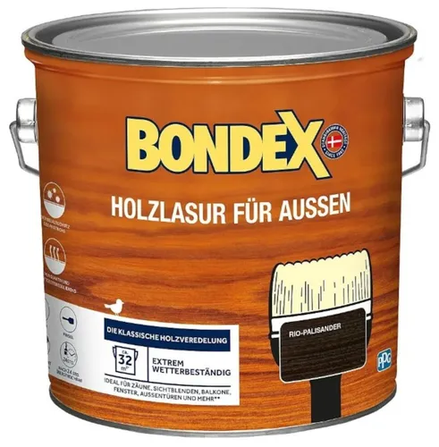 Bondex Holzlasur für Außen 2,5 L - Rio Palisander - Holzpflege, Holzversiegler & Holzöl - Wetterbeständige und schützende Lasur für langlebige Farbbrillanz und Holzschutz im Außenbereich.