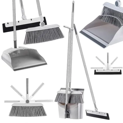 KADAX Besen mit Stiel, 3 in 1 Besen und Kehrschaufel Set mit Bodenschaber, Multifunktional Schaufel und Besen Set, Kehrschaufel mit langem Stiel für Haus, Büro, Lobbykehr, Kehrgarnitur