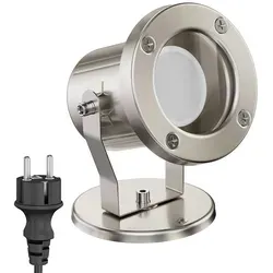 LEDscom.de Außen-Strahler Fluter MIBU - Edelstahl chrom matt mit dimmbarer GU10 Lampe - Lampen für den Außenbereich, stilvoll und vielseitig einsetzbar mit 3-Stufen-Dimmung für individuelle Beleuchtung und IP55 Schutz gegen Witterungseinflüsse.