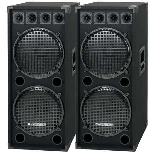 McGrey DJ-2522 Partykeller/DJ-Box Paar 2 x 1500W - PA-Boxen mit 2 x 15'' Subwoofer und 4 Piezo-Hochtönern, kraftvolle Leistung von 750W RMS, robustes Gehäuse für langlebigen Einsatz, ideal für Partys und Events.