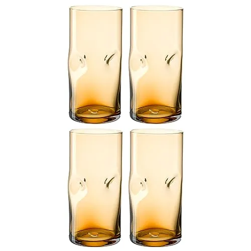 Leonardo Vesuvio Longdrinkglas Set 4-teilig - Handgemachte Trinkgläser in Amber - Longdrinkgläser Set aus hochwertigem, handgefertigtem Farbglas in stilvollem Amber, spülmaschinengeeignet und ideal für Cocktails oder Wasser. Jedes Glas ein Unikat mit 330 ml Inhalt.