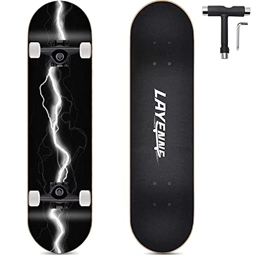 Skateboard Blitz, 31 x 8 Zoll,8-lagiges Ahornbrett, An beiden Enden symmetrisch geneigt,Geeignet für Jungen, Mädchen, Jugendliche, Straße, Erwachsene, Anfänger-White