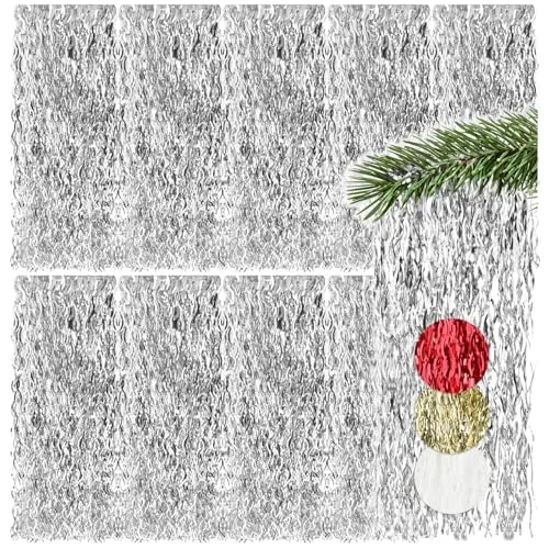 com-four® 10x Lametta - silberfarbene Lametta Girlande für Weihnachten - Christbaumschmuck für den Tannenbaum -Vorhang mit welligen Fäden