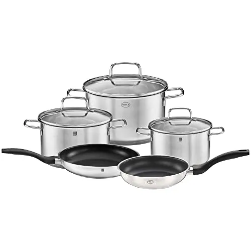 Rösle Topf- / Pfannen Starter-Set Basic Line 8-teilig - Kochtöpfe für alle Herdarten, inklusive Bratpfanne und Glasdeckel – ideal für Einsteiger in die Kochkunst.