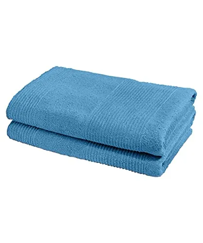 fleuresse Frottier 2828 2er-Set Duschtuch, mit Streifenbordüre und Kordelaufhänger, Ökotex Standard 100, Gewicht 550 gr. pro m², 70 x 140 cm, Indigo blau