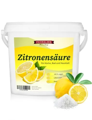 Feinwälder® Premium Zitronensäure Pulver 5 kg (E330) in Lebensmittelqualität – natürlicher Kalkentferner & Reinigungsmittel, ideal für Küche, Haushalt, Limonaden, Fruchtsäfte & Backen