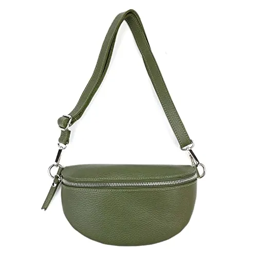 ITALYSHOP24 Made in Italy OBC Damen Leder Tasche Gürteltasche Crossbody Hüfttasche Bauchtasche Hüfttasche Umhängetasche Cross-Over Bodybag Schultertasche Handytasche Geldtasche Grün - Kiwi